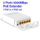 (image for) 5 Port Gigabit PoE Passthrough Switch Outdoor Ethernet Extender Up to 100m/330ft