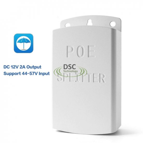 (image for) Outdoor 10/100M PoE Splitter IEEE 802.3af/at Standard to 12VDC - Click Image to Close