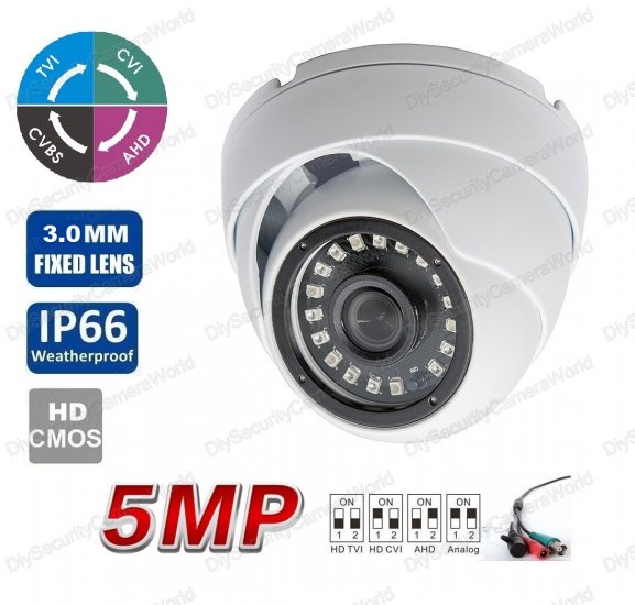 (image for) 5MP (TVI/AHD)/ 4MP CVI HD IR Security Dome Camera 3.0mm Lens - Click Image to Close