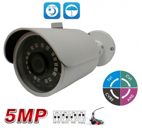 (image for) 5MP (TVI/AHD)/ 4MP CVI HD IR Security Bullet Camera White BNC - Click Image to Close