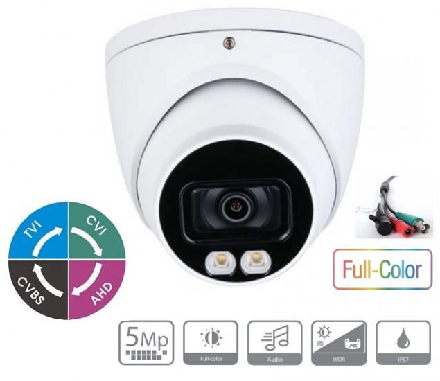 (image for) Dahua OEM 5MP Full Color HDCVI Dome Camera Mic Audio CVI/CVBS/AHD/TVI - Click Image to Close