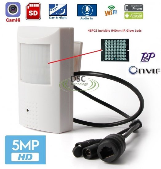 (image for) 5MP Indoor Audio Security PIR Style IP IR Camera 12VDC/PoE - Click Image to Close