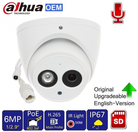 (image for) Dahua PoE 6MP WDR Mini Audio Dome IP CCTV Camera 2.8mm - Click Image to Close