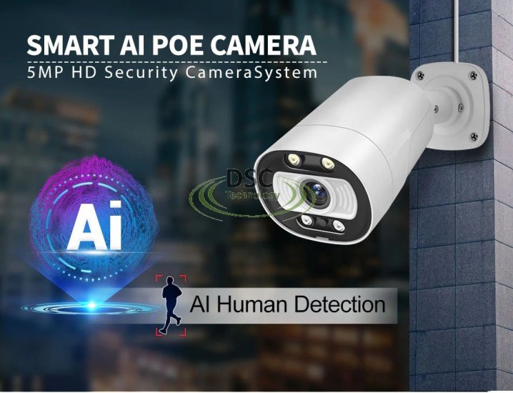 (image for) 5MP PoE AI Bullet Camera FULL COLOR Night Vision 2.8mm lens - Click Image to Close