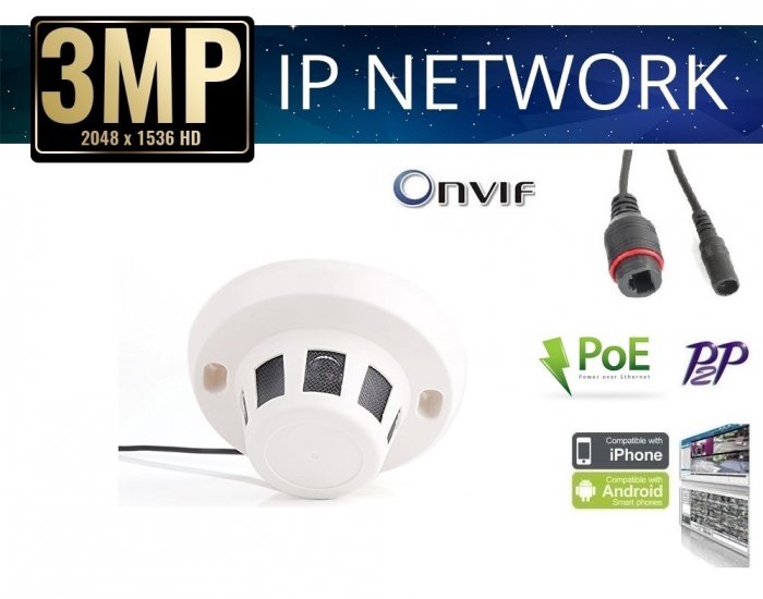 (image for) 3MP Indoor Security Smoke Detector Style IP Camera PoE - Click Image to Close