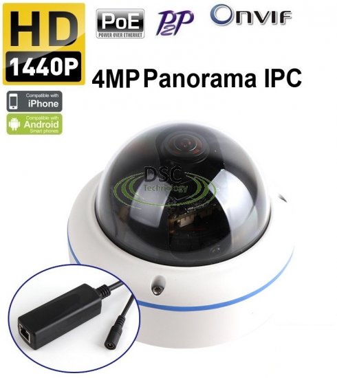 (image for) 4MP In/Outdoor fisheye Panoramic Security Dome camera PoE Onvif - Click Image to Close