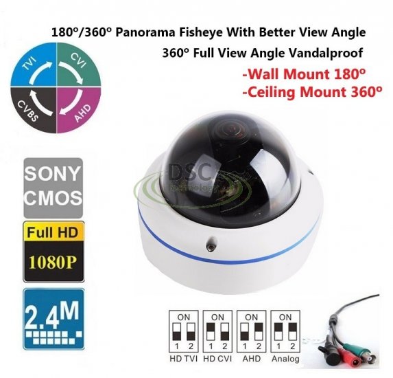 (image for) HD 2.4mp 360 Degree Fisheye Widely Angle View Security Camera - Click Image to Close
