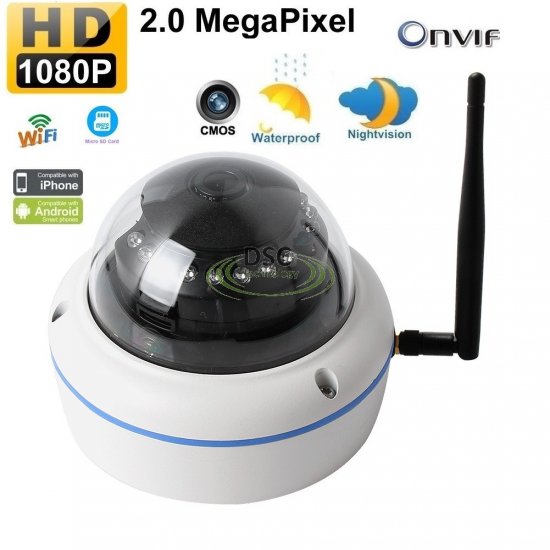 (image for) Onvif Wifi Wireless IP Dome Camera SD card Slot in/outdoor 12VDC - Click Image to Close