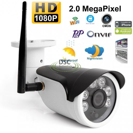 (image for) Onvif wireless IP Bullet Camera in/outdoor 12VDC, 16GB SD Card - Click Image to Close