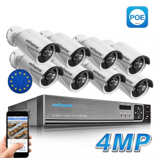 (image for) 8CH H.265 POE Security Camera NVR KIT w. 8PCS 4MP PoE Camera - Click Image to Close