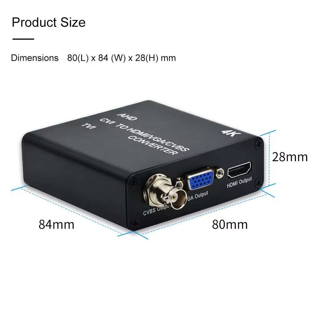 (image for) 4K TVI/AHD/CVI to HDMI/VGA/VCVBS Converter Support Camera up to 4K(8MP) Input, 1ch BNC Loop Out for Monitor or DVR