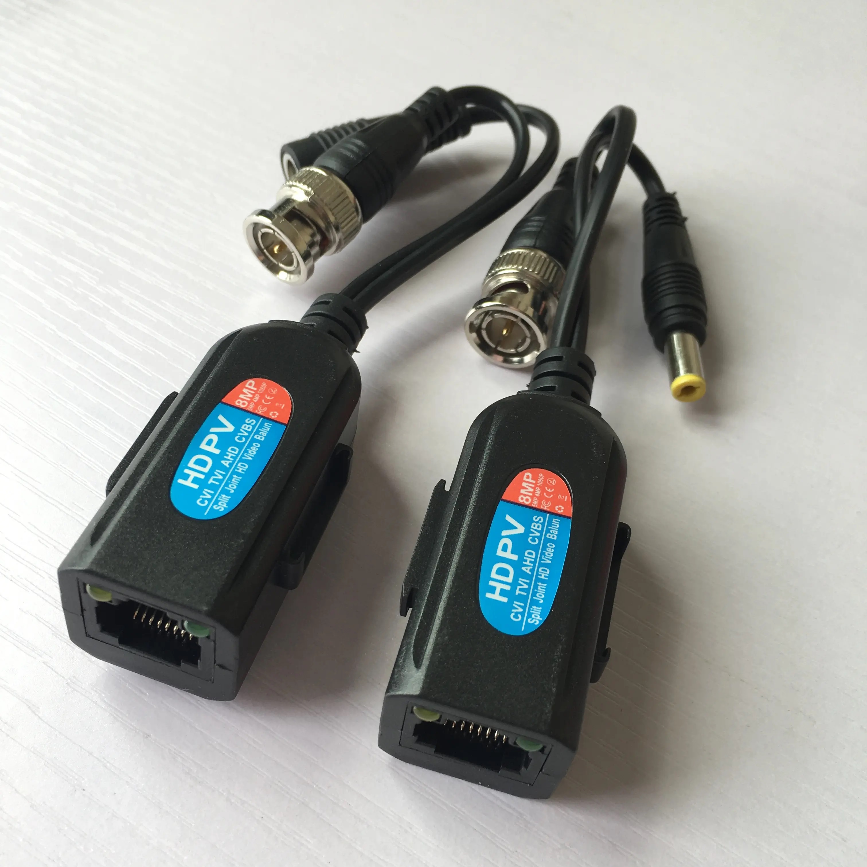 (image for) HD BNC to RJ45 CAT5 Video +Data +Power Balun Connector up to 8MP