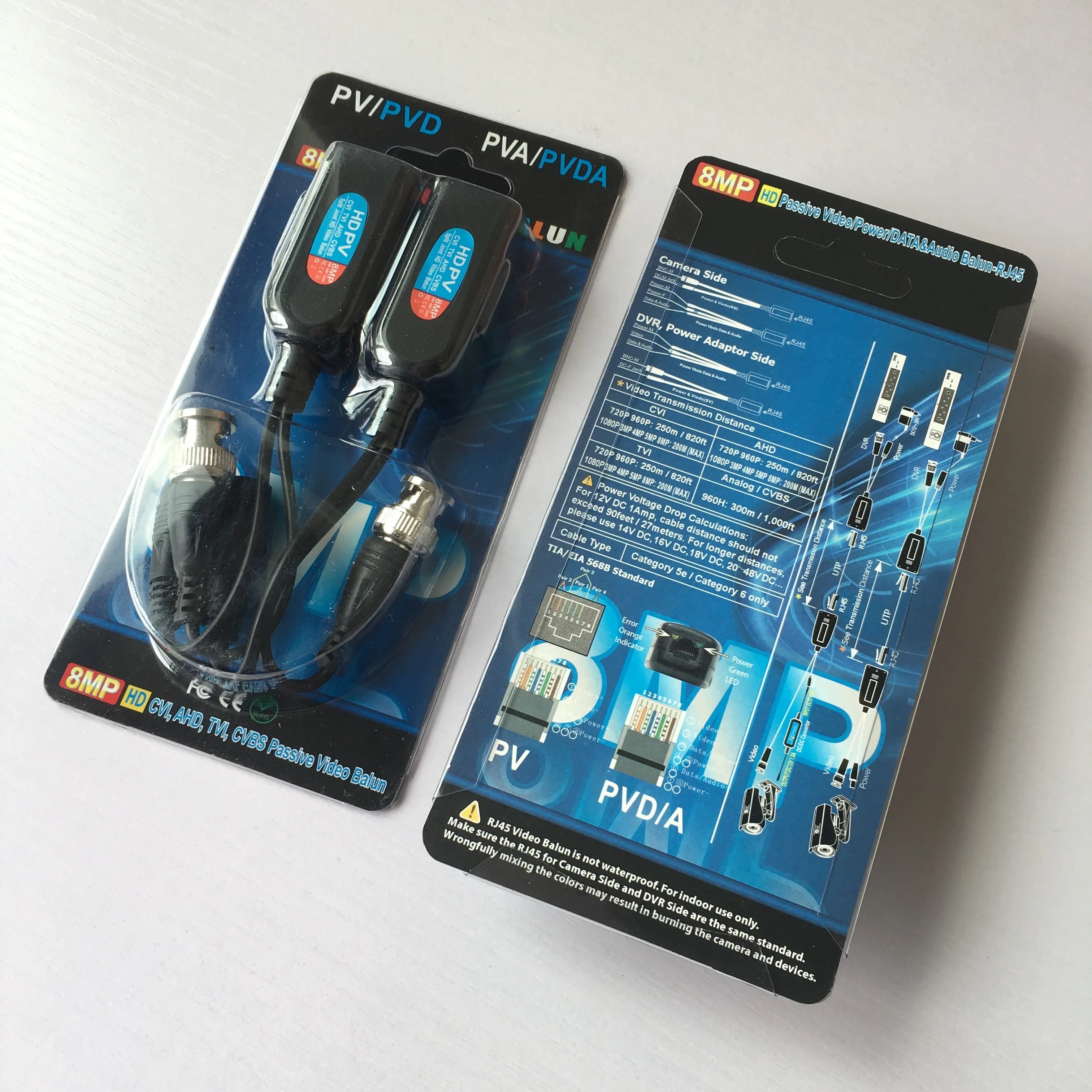 (image for) HD BNC to RJ45 CAT5 Video +Data +Power Balun Connector up to 8MP