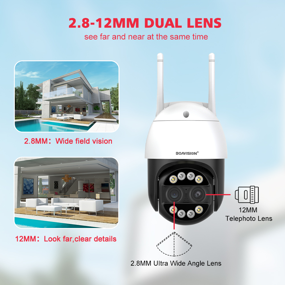 (image for) 8MP 4K Wifi Security Camera Dual Lens 1-8X Zoom Outdoor PTZ IP Night Vision Camera