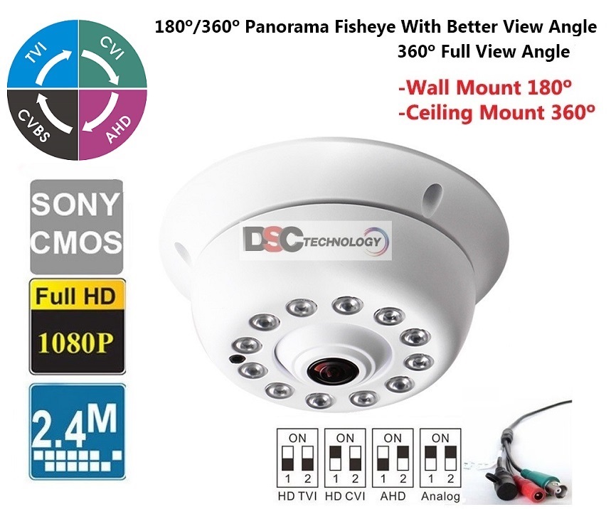 Indoor 1080P 2.4MP HD 180/360 Degree Fisheye Lens 12PCS
