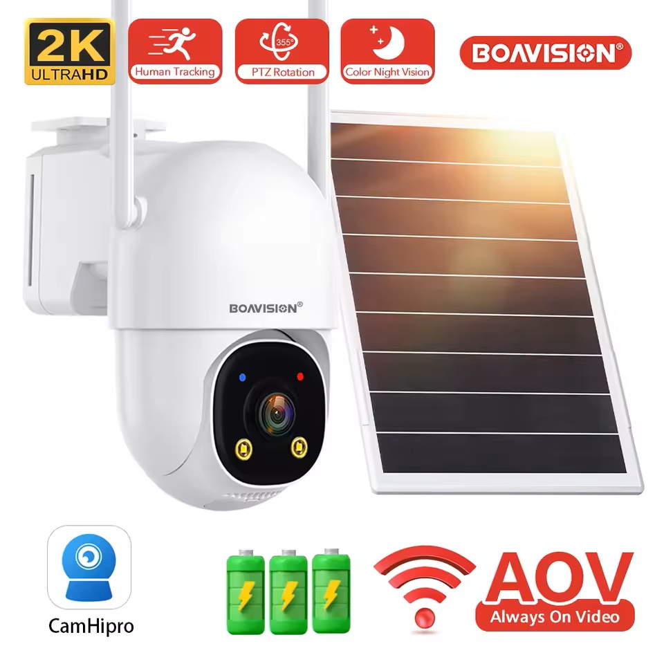 (image for) 2K AOV Solar Camera Outdoor Wireless WiFi, 2.4GHz&5Ghz WiFi Security Camera,Color Night Vision, Smart 24/7 Recording, Auto-Tracking, IP66