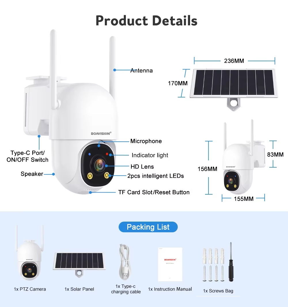 (image for) 2K AOV Solar Camera Outdoor Wireless WiFi, 2.4GHz&5Ghz WiFi Security Camera,Color Night Vision, Smart 24/7 Recording, Auto-Tracking, IP66