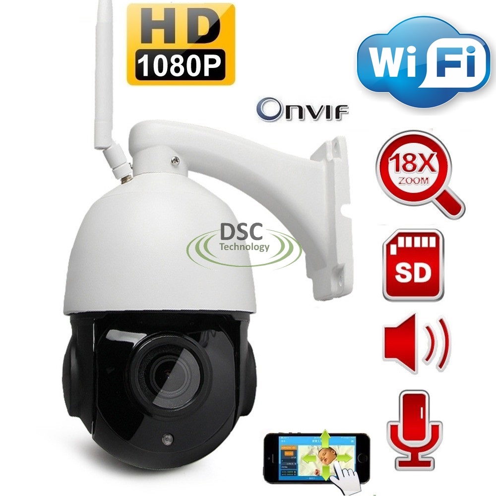 WiFi 1080P Outdoor Dome PTZ IP Camera, Card Slot 2.0MP 18X Zoom - Click Image to Close