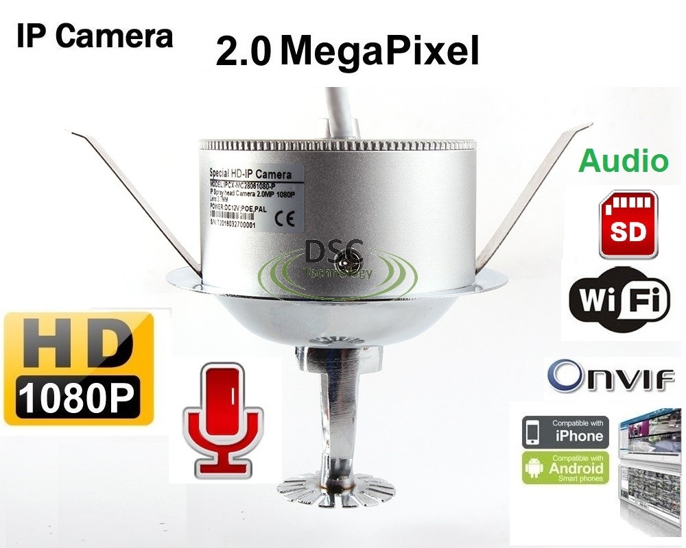 Fire Sprinkler Head 1080P Wifi/Audio/SD Slot IP Camera 2MP 1080P