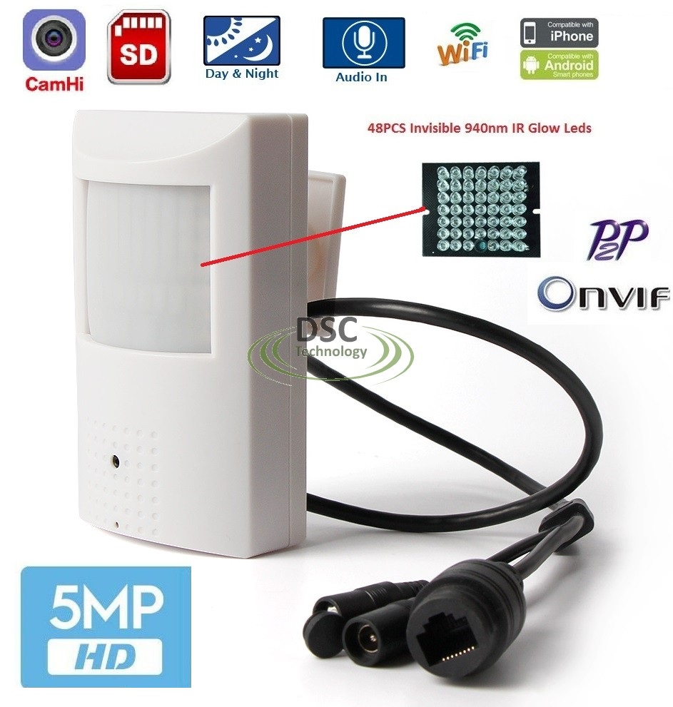5MP Indoor Audio Security PIR Style IP IR Camera 12VDC/PoE