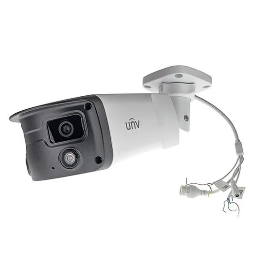 (image for) UNV 8MP 4K UltraHD Wide Angle Weatherproof 24/7 ColorHunter Bullet IP Security Camera with 2 x 4.0mm Fixed Lenses and 2-Way Audio (IPC2K28SE-ADF40KMC-WL-I0)