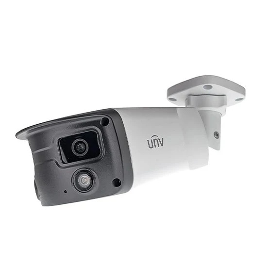 (image for) UNV 8MP 4K UltraHD Wide Angle Weatherproof 24/7 ColorHunter Bullet IP Security Camera with 2 x 4.0mm Fixed Lenses and 2-Way Audio (IPC2K28SE-ADF40KMC-WL-I0)