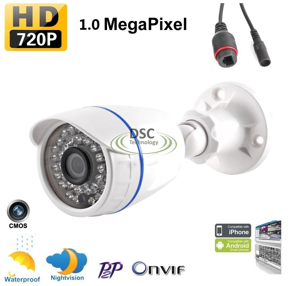 720P 1.0MP Bullet IP Security Camera 3.6mm Lens Onvif 12VDC