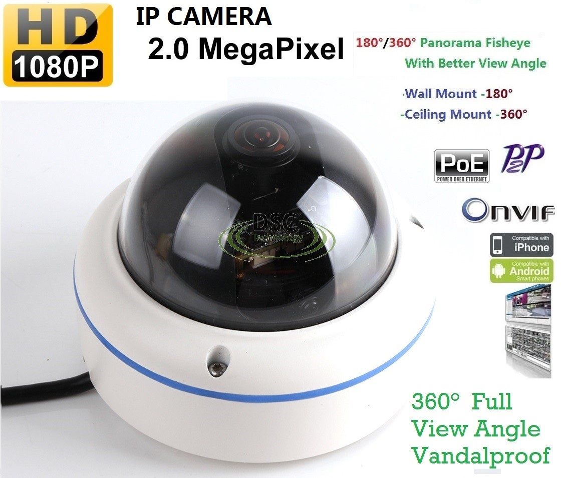 2MP In/Outdoor fisheye Panoramic Security Dome camera PoE Onvif