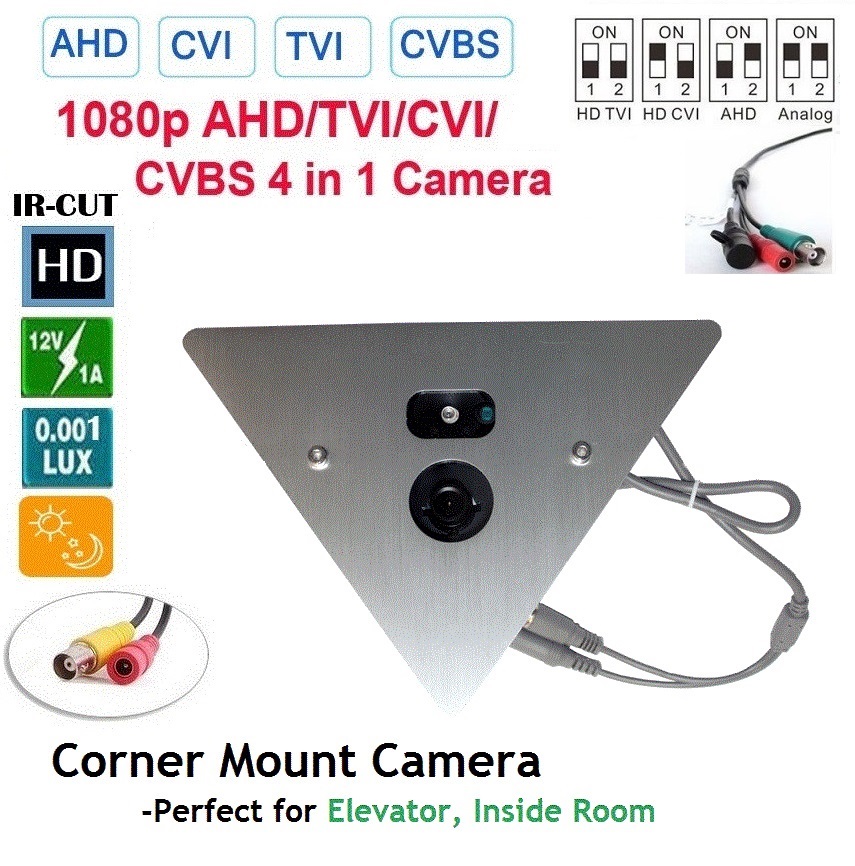 1080P 2.4MP IR Corner Mount Security CCTV Camera 2.8mm Lens BNC