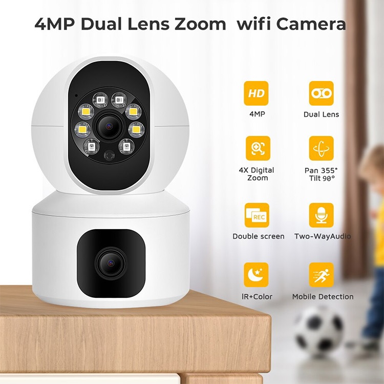 (image for) 4MP Dual Lens WiFi IP Camera Wired indoor CCTV PTZ Home Security Smart Camera