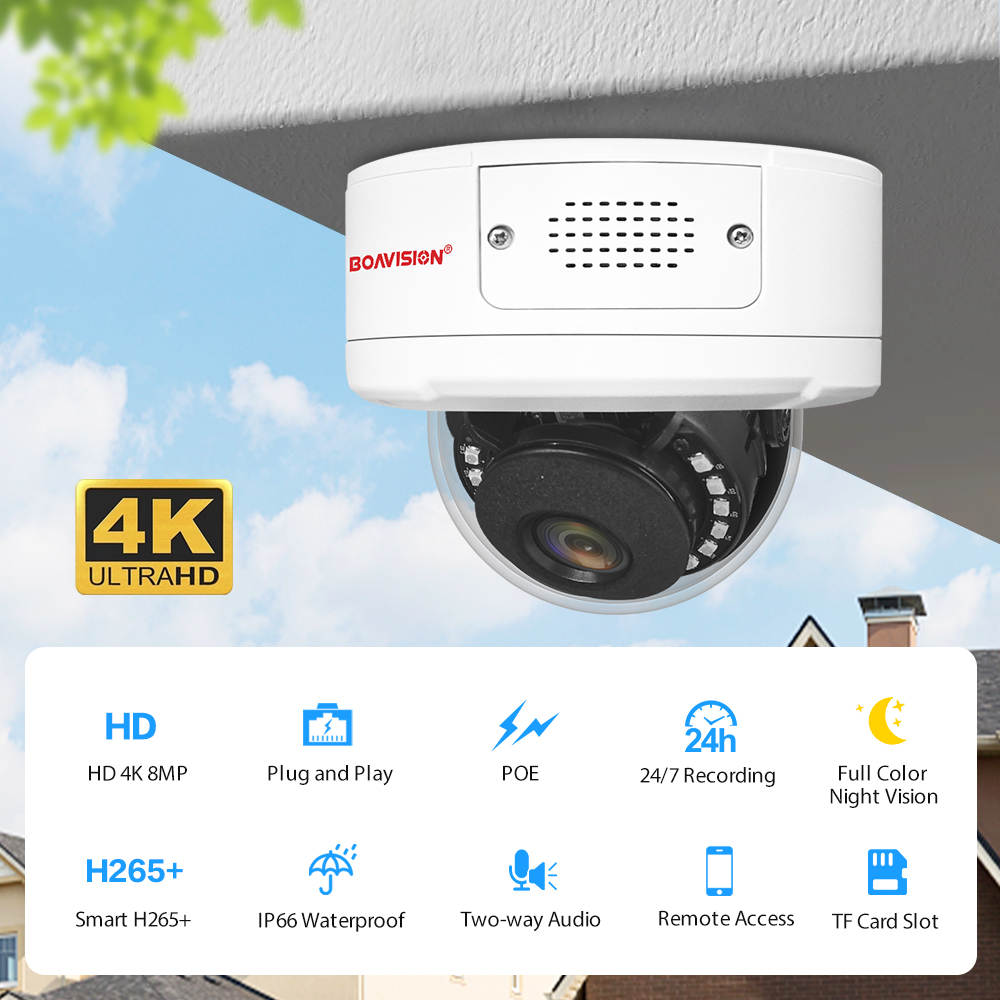 (image for) Ultra HD 8MP 4K Security Camera Two Way Audio TF Card Slot Humanoid Detection H.265 POE Surveillance Camera
