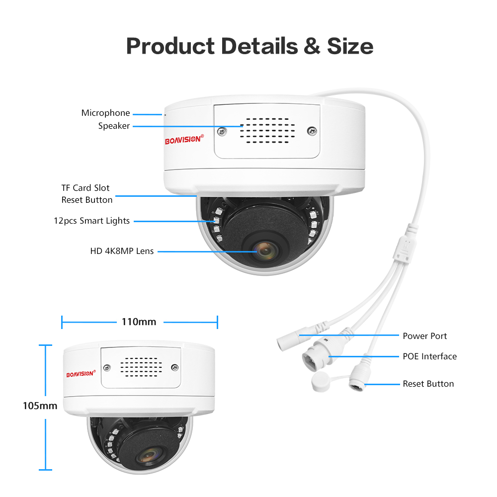 (image for) Ultra HD 8MP 4K Security Camera Two Way Audio TF Card Slot Humanoid Detection H.265 POE Surveillance Camera