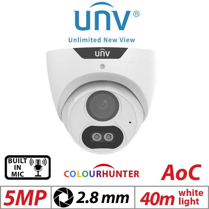 UNV 5MP LightHunter Weatherproof HD Turret TVI/AHD/CVI/CVBS Analog Security Camera with a 2.8mm Fixed Lens (UAC-T125-AF28M-W) (image for) UNV 5MP LightHunter Weatherproof HD Turret TVI/AHD/CVI/CVBS Analog Security Camera with a 2.8mm Fixed Lens (UAC-T125-AF28M-W)