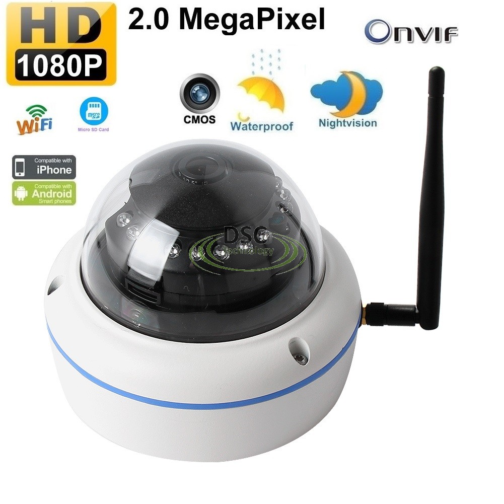 Onvif Wifi Wireless IP Dome Camera SD card Slot in/outdoor 12VDC - Click Image to Close