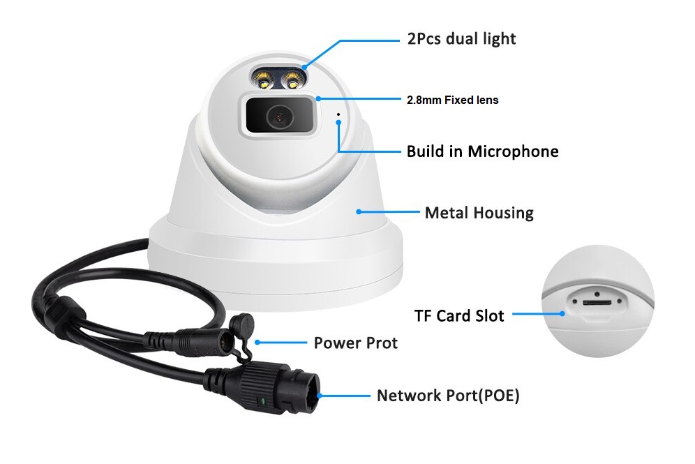 (image for) 8MP PoE IP Dome Camera 24/7 Full Color Night Vision 2.8mm lens - Click Image to Close