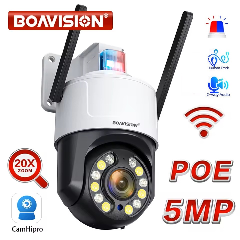 5MP 20X Zoom Wifi/PoE IP PTZ Camera Sound and Light Alarm Camera CamHipro
