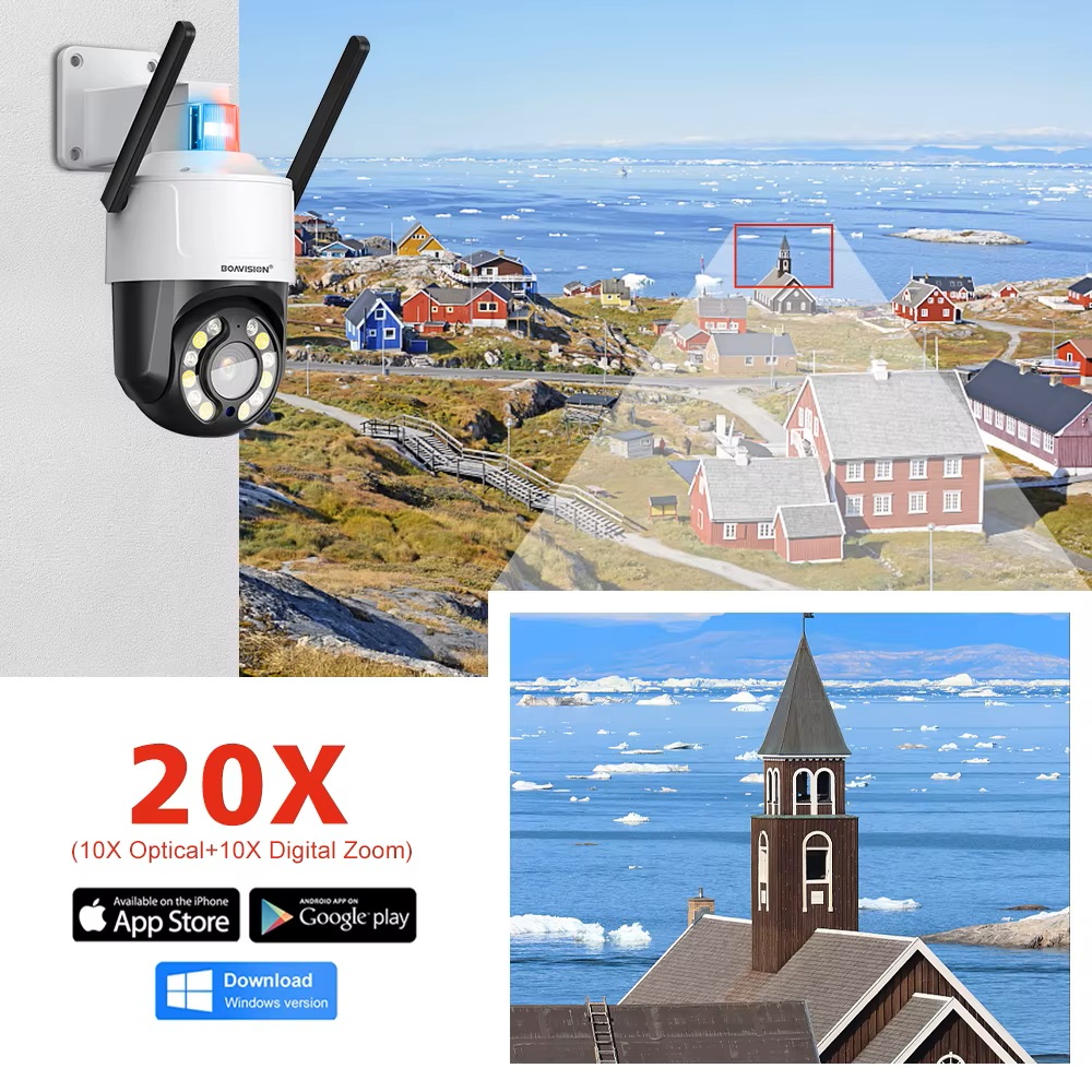 (image for) 5MP 20X Zoom Wifi/PoE IP PTZ Camera Sound and Light Alarm Camera CamHipro