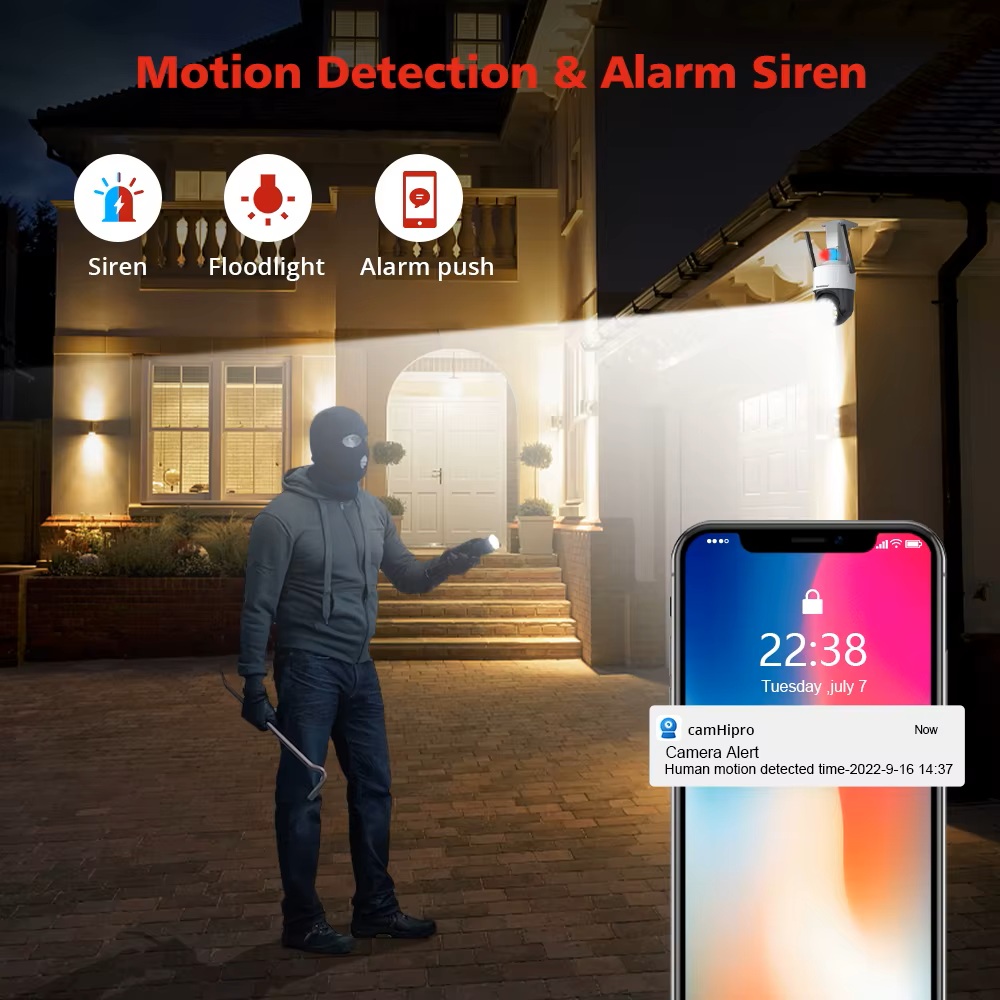 (image for) 5MP 20X Zoom Wifi/PoE IP PTZ Camera Sound and Light Alarm Camera CamHipro