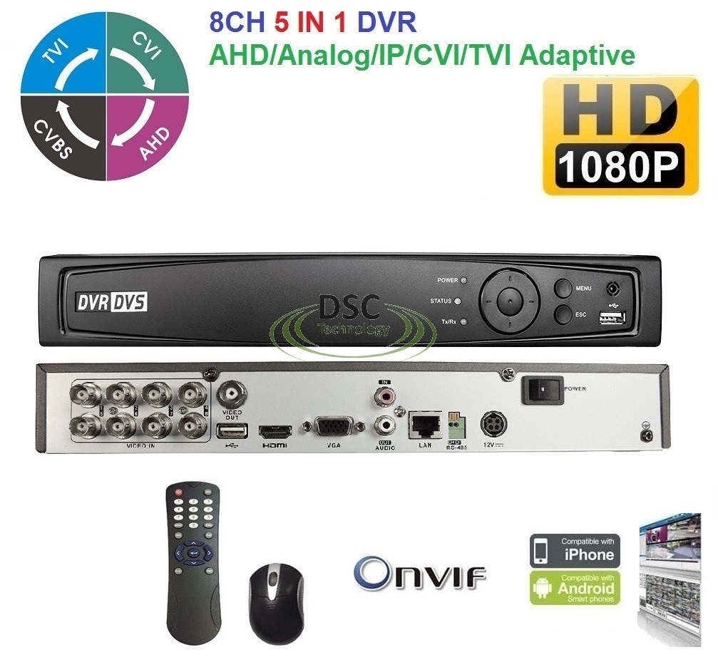 HD-TVI 8 ch channel DVR 1080p Hikvision OEM HD-TVI HD-AHD Hybrid TVI/Analog/IP 