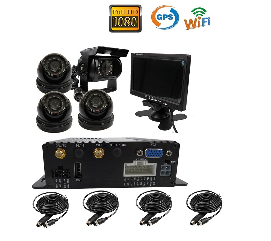 4 Channel Complete Car DVR Kit, DVR, Camera, Cable, Monitor