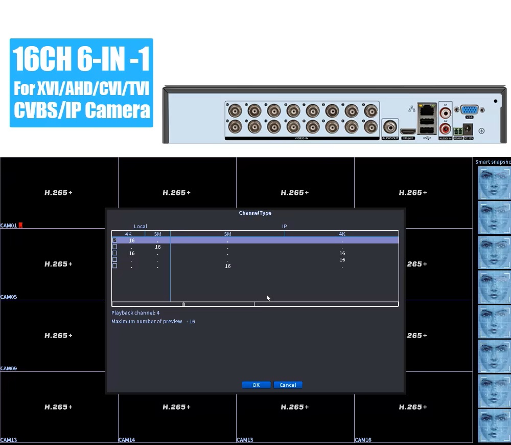 (image for) 16CH 5IN1 4K/8MP DVR H.265+ Digital Video Recorder for CCTV BNC Security Camera