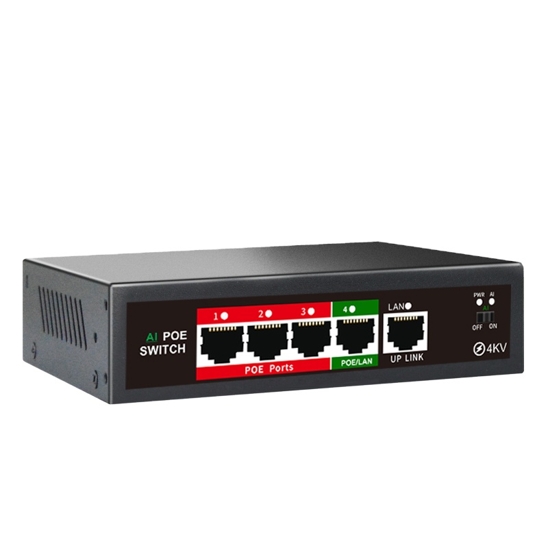 AI 4 Port PoE Switch ,802.3af/at PoE+ 100Mbps Extend to 250Meter - Click Image to Close