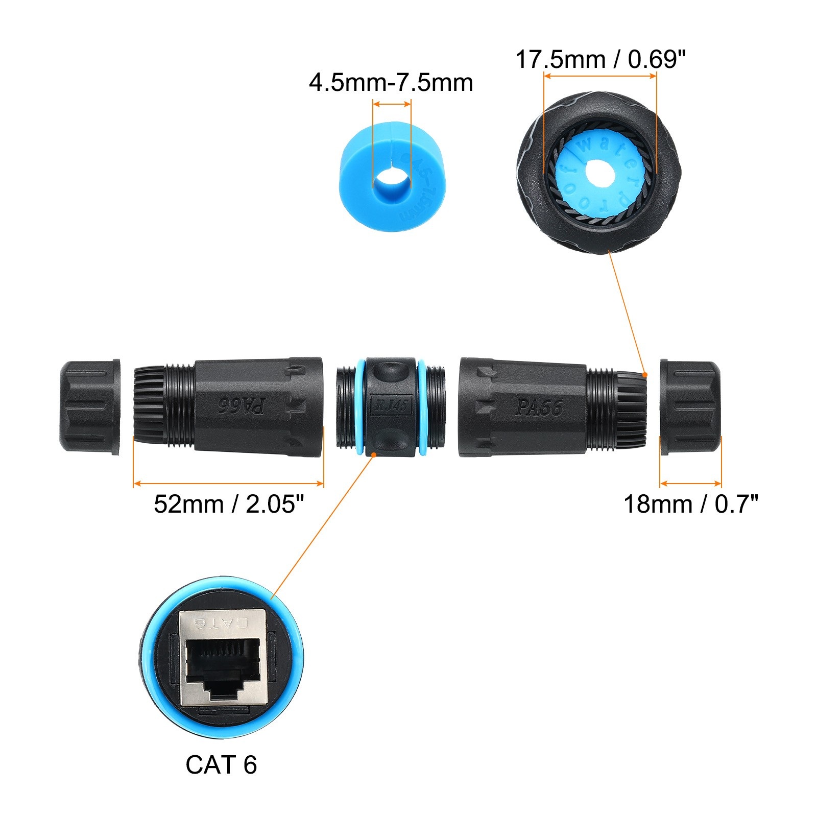 (image for) CAT6 CAT5e Inline Shielded Female RJ45 Outdoor Waterproof Cable Coupler