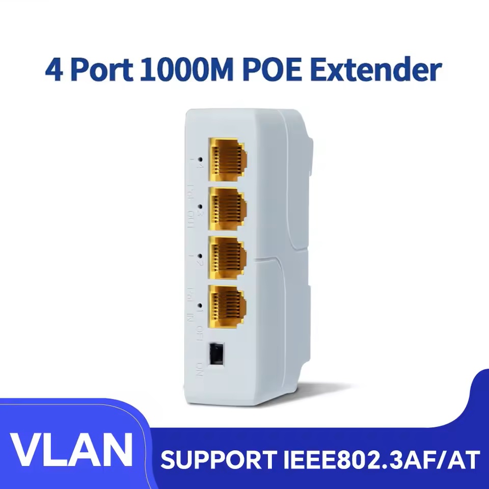 (image for) 4 Port Gigabit POE Repeater 100/1000M 1 to 3 PoE Extender with IEEE802.3af/at Plug&Play