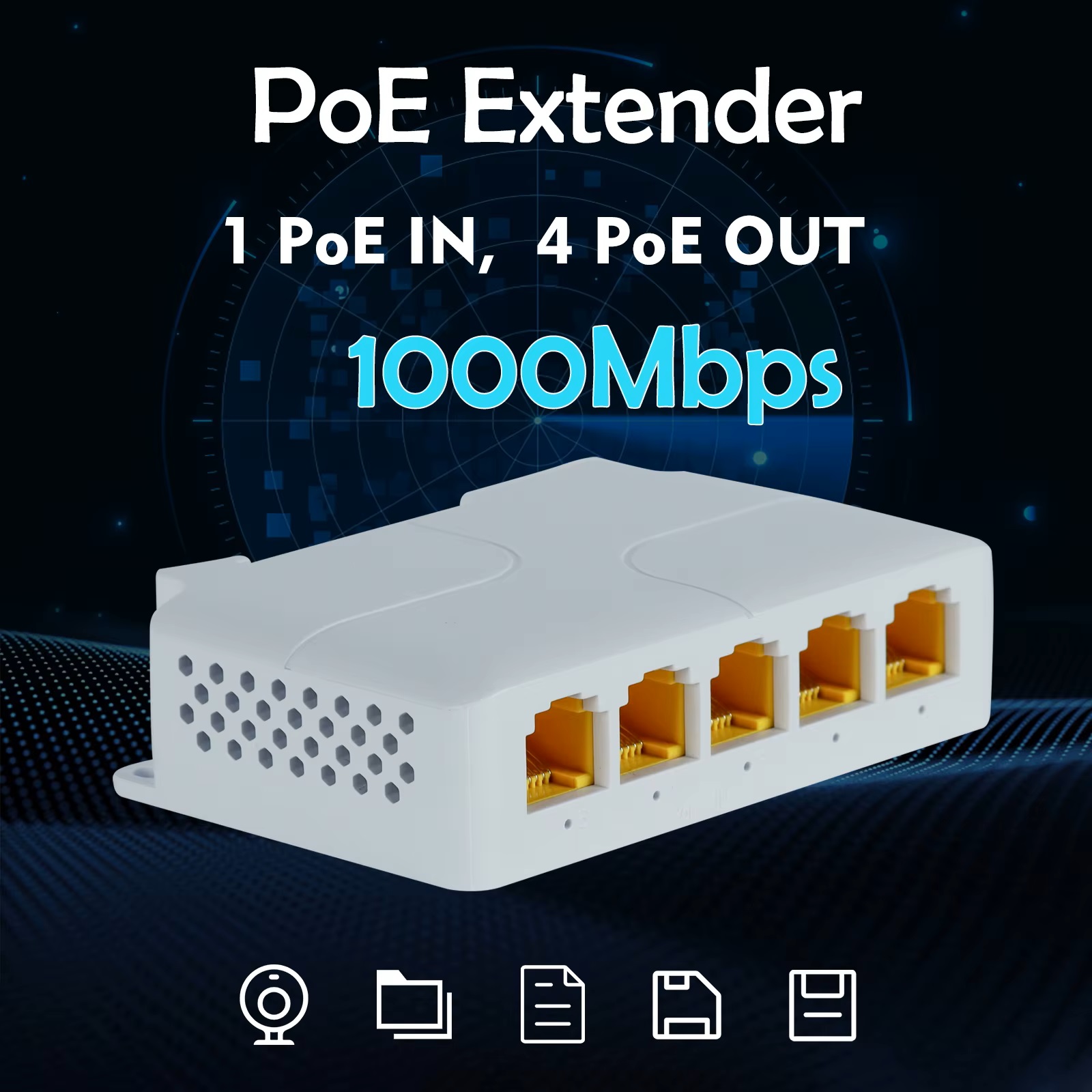 (image for) 4 Port Gigabit POE Repeater 100/1000M 1 to 3 PoE Extender with IEEE802.3af/at Plug&Play