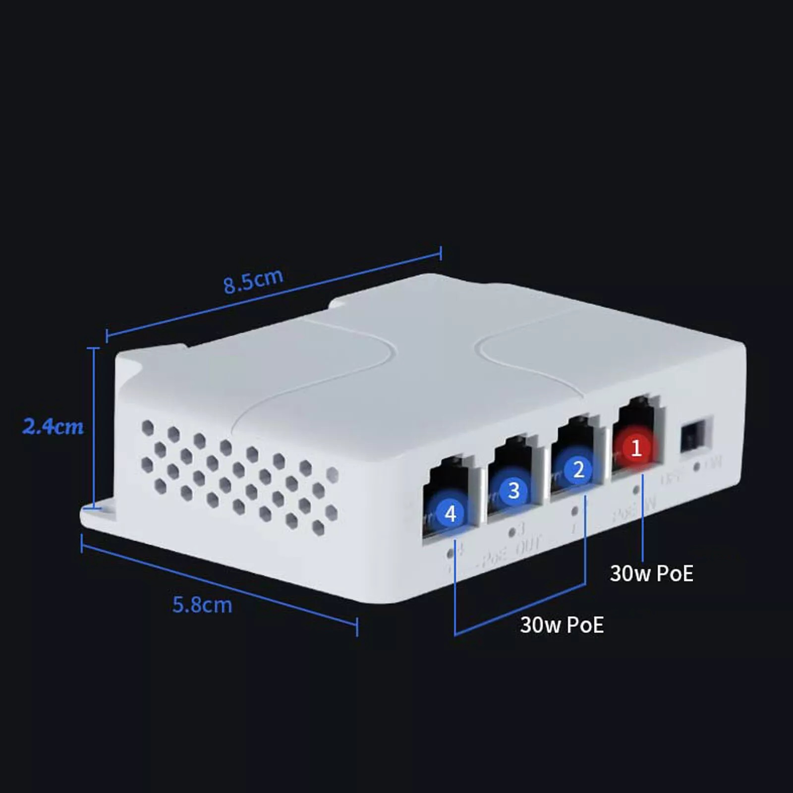 (image for) 4 Port Gigabit POE Repeater 100/1000M 1 to 3 PoE Extender with IEEE802.3af/at Plug&Play