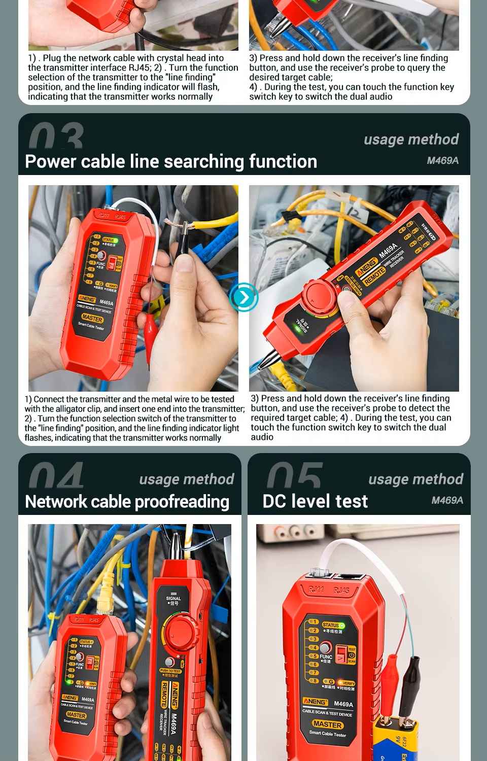 (image for) Cable Tracer Ethernet Network Cable Tester RJ45 RJ11 - Wire Toner Tracker