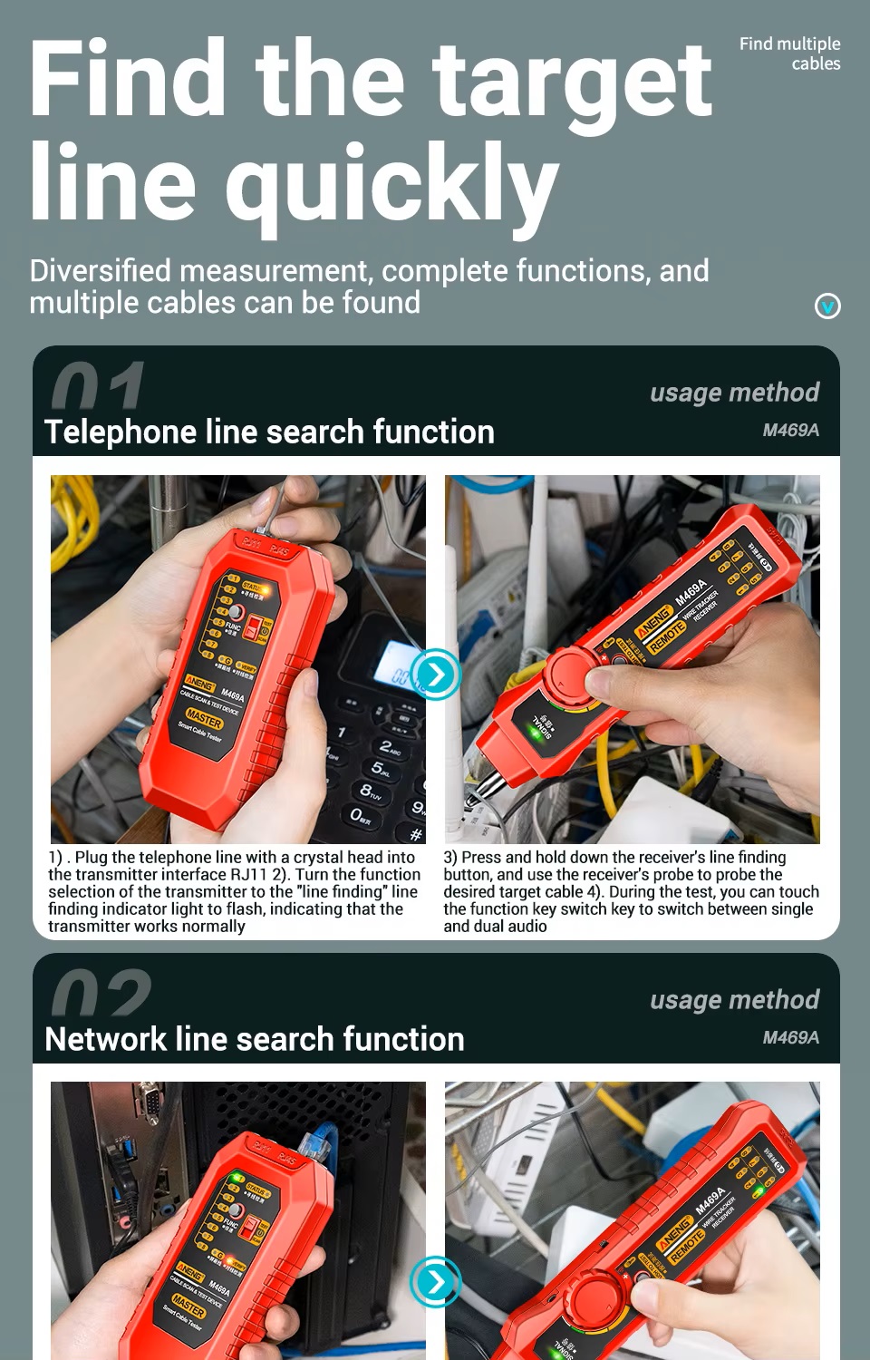 (image for) Cable Tracer Ethernet Network Cable Tester RJ45 RJ11 - Wire Toner Tracker