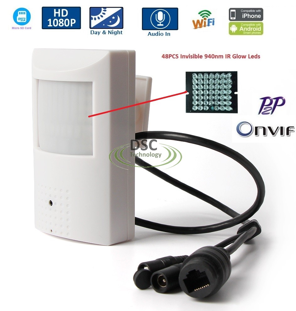 Onvif wireless Smoke Style Camera, Audio, SD Card Slot,12VDC [DSC-W