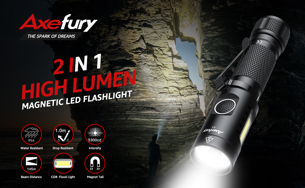 (image for) Axefury A5 Magnetic LED Flashlight, Tactical Flashlight,Cob worklight, 6 Modes